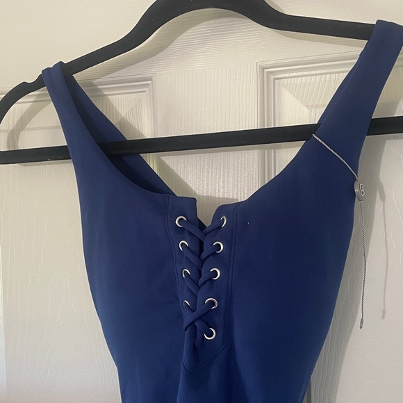 Blue Lace-Up Athletic Romper Cobalt Blue Padded Built in bra NWOT Size Medium - Picture 5 of 8